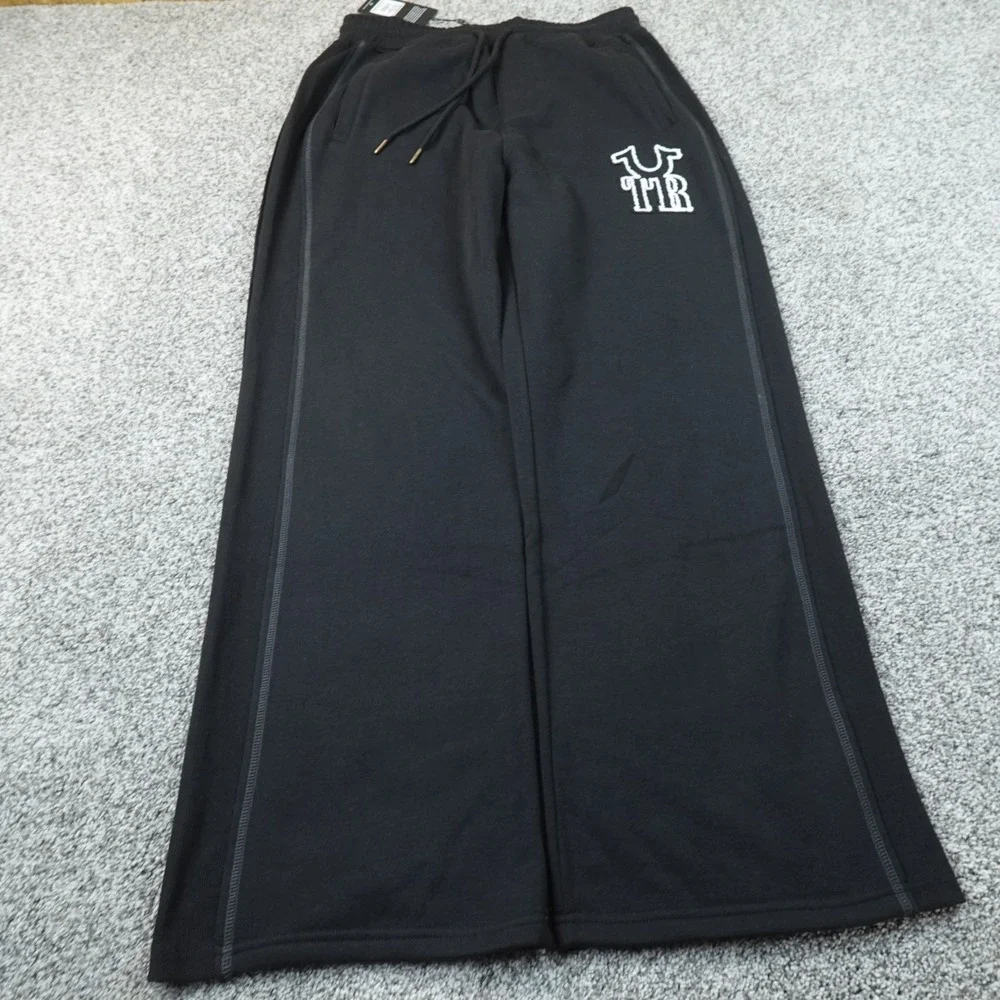 NEW True Religion Sweatpants Mens S Black Baggy Wide Leg Drawstring Jogger Pants